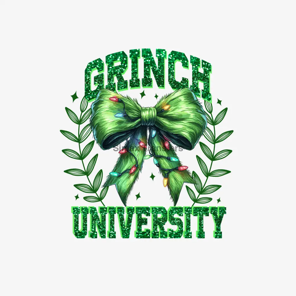 Glitter Grinch University Christmas Bow DTF Transfer