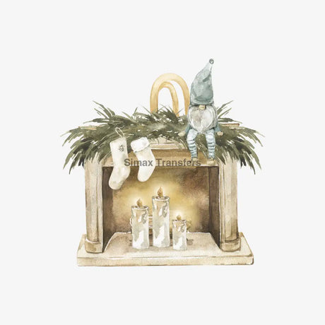 Cozy Watercolor Gnome Fireplace Christmas DTF Transfer