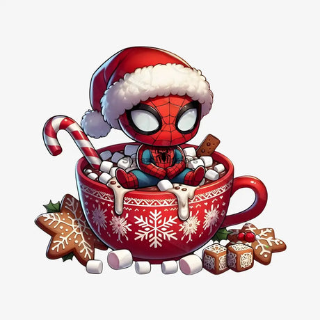Cute Chibi Spiderman Hot Cocoa Christmas DTF Transfer