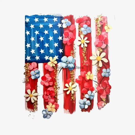 Floral Painted American Flag DTF Transfer
