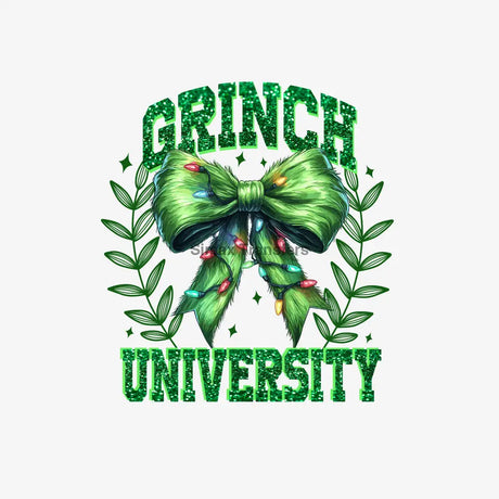 Glitter Grinch University Christmas Bow DTF Transfer