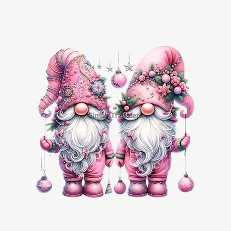 Pink Glam Christmas Gnome Couple DTF Transfer