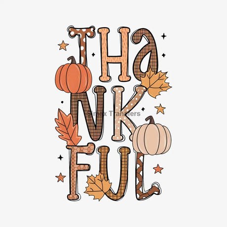 Vertical Fall Thankful Patterned Letters DTF Transfer